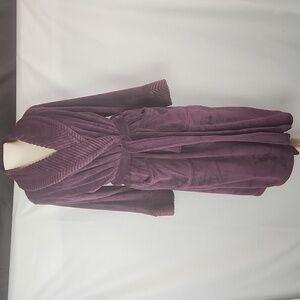 Saks Fifth Avenue Plush Robe Women Large Purple Faux Fur Pockets Lounge Cozy